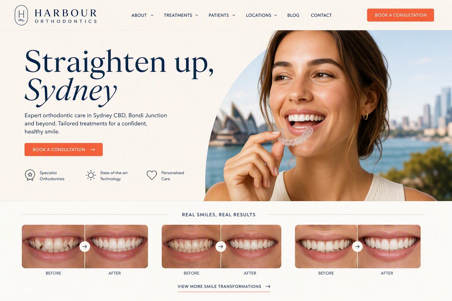 Harbour Orthodontics website with consultation booking