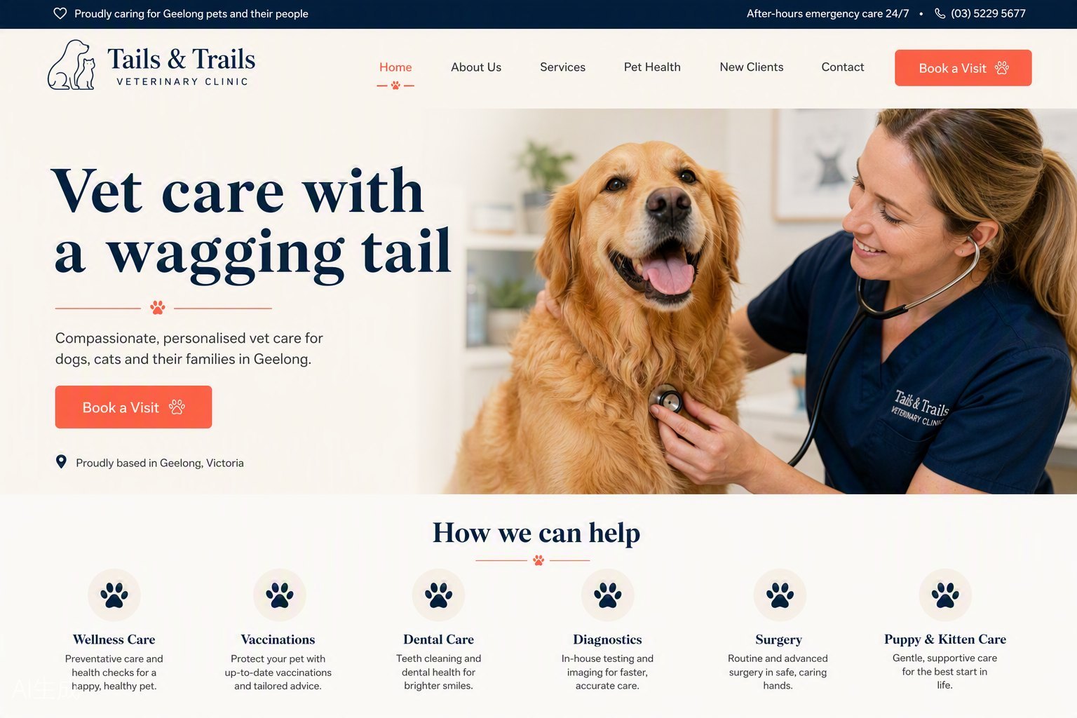 Tails and Trails Vet website with online visit booking