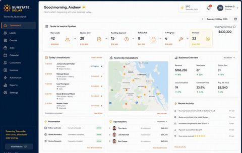 Sunstate Solar quote-to-invoice automation dashboard